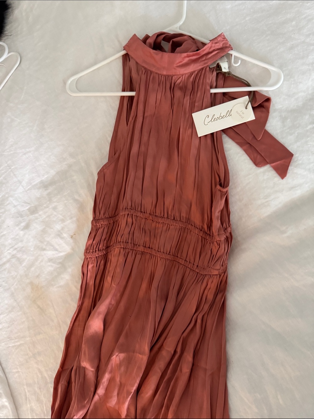 Cleobella Rust-Tone Pleated Halter Maxi Dress